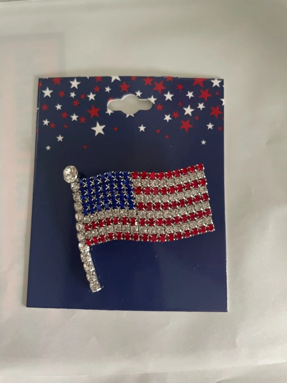 USA Rhinestone American Flag Pin - Red, White, Blue 250 Anniversary
